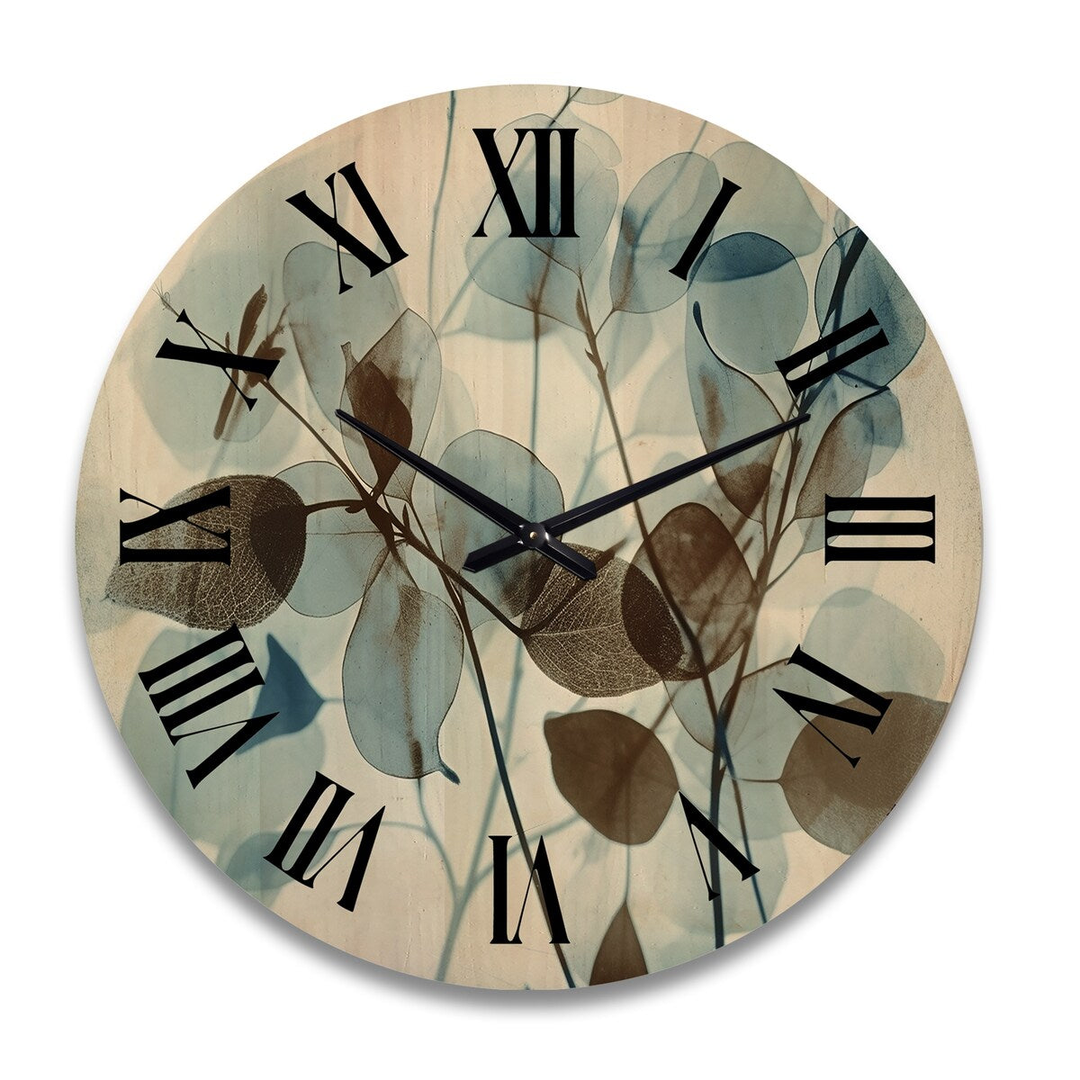 Designart "Vintage Botanical Autumn Leaves Faded Blue V" Abstract Botanicals Oversized Wood Wall Clock