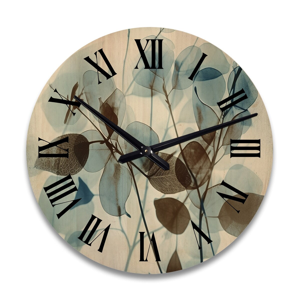 Designart "Vintage Botanical Autumn Leaves Faded Blue V" Abstract Botanicals Oversized Wood Wall Clock