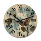 Designart "Vintage Botanical Autumn Leaves Faded Blue V" Abstract Botanicals Oversized Wood Wall Clock