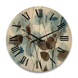 Designart "Vintage Botanical Autumn Leaves Faded Blue V" Abstract Botanicals Oversized Wood Wall Clock