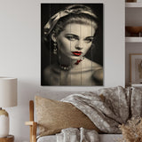 Designart "Vintage Elegance In Black And Red II" Fashion Woman Print on Natural Pine Wood