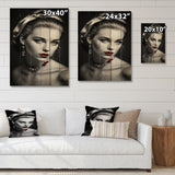 Designart "Vintage Elegance In Black And Red II" Fashion Woman Print on Natural Pine Wood