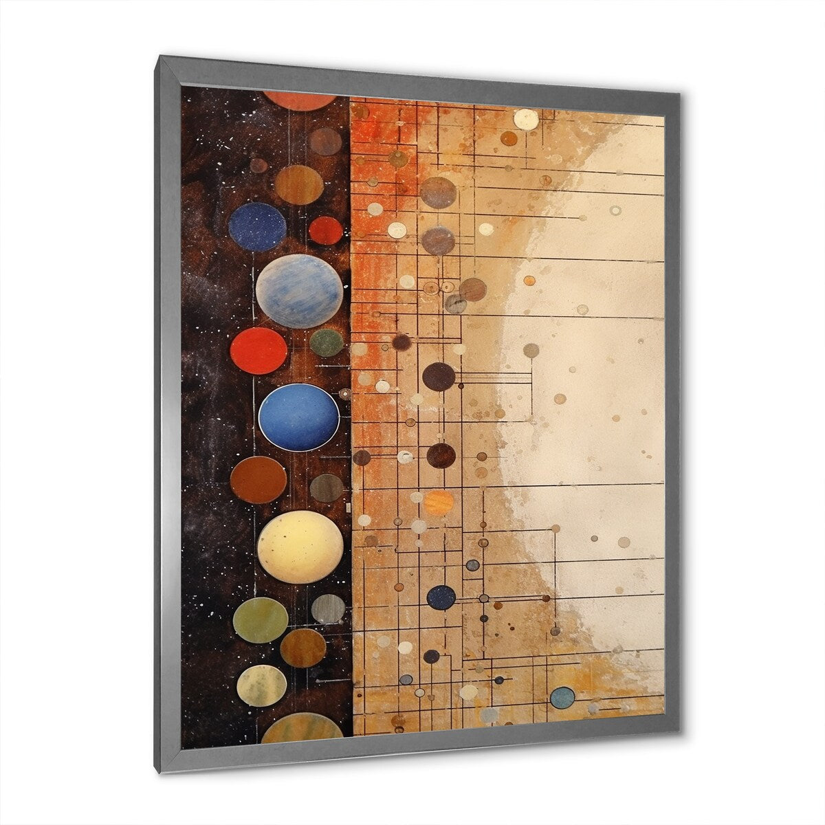 Designart "Vintage Elementary Circular Retro Geometrics" Modern Midcentury Framed Canvas Prints