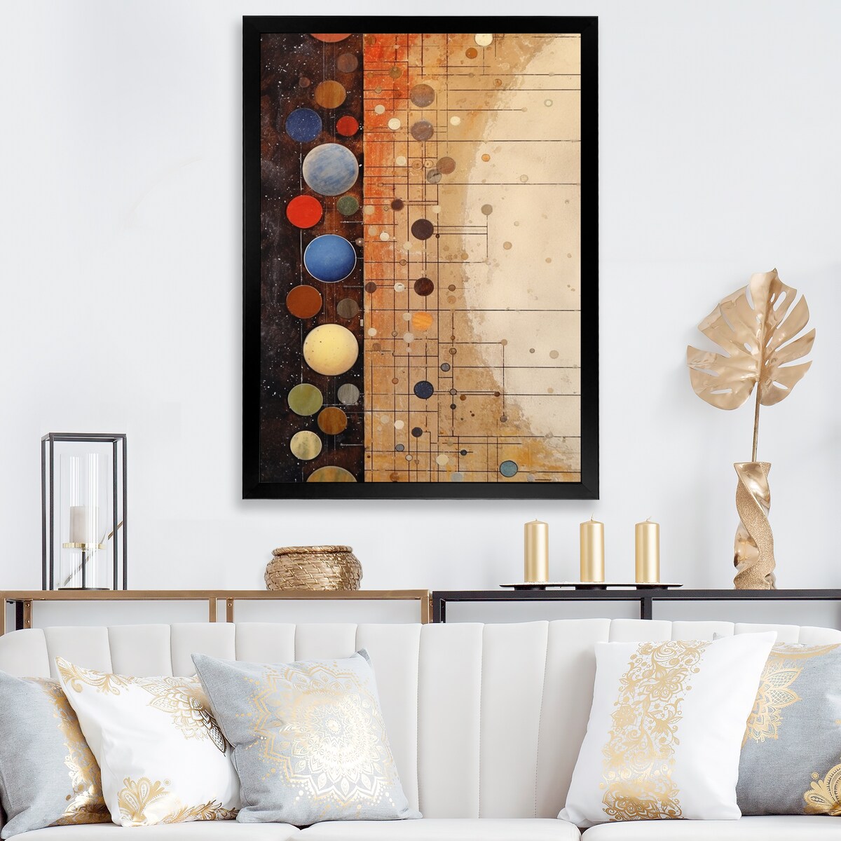 Designart "Vintage Elementary Circular Retro Geometrics" Modern Midcentury Framed Canvas Prints