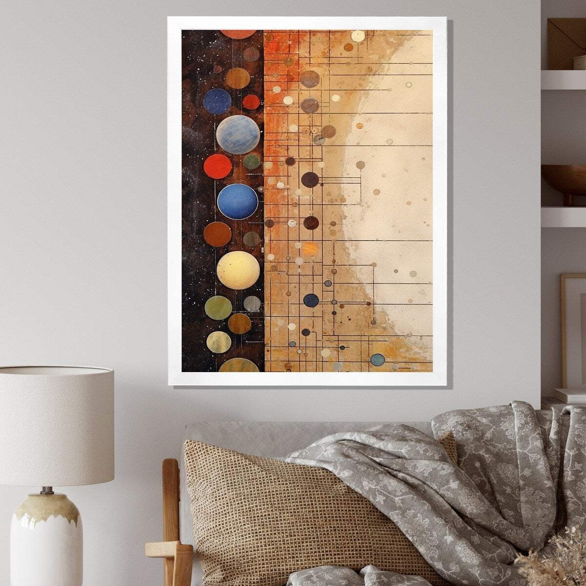 Designart "Vintage Elementary Circular Retro Geometrics" Modern Midcentury Framed Canvas Prints