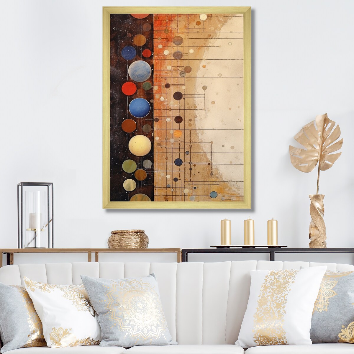 Designart "Vintage Elementary Circular Retro Geometrics" Modern Midcentury Framed Canvas Prints