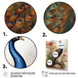 Designart "Vintage Illustration Of Glorious Peacock" Animals Peacock Framed Canvas Wall Art
