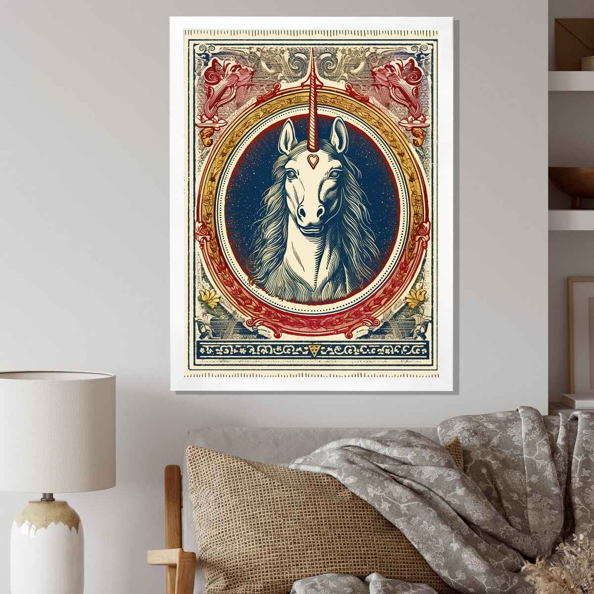 Designart "Vintage Illustration Of Unicorn" Fantasy Unicorn Framed Canvas Prints