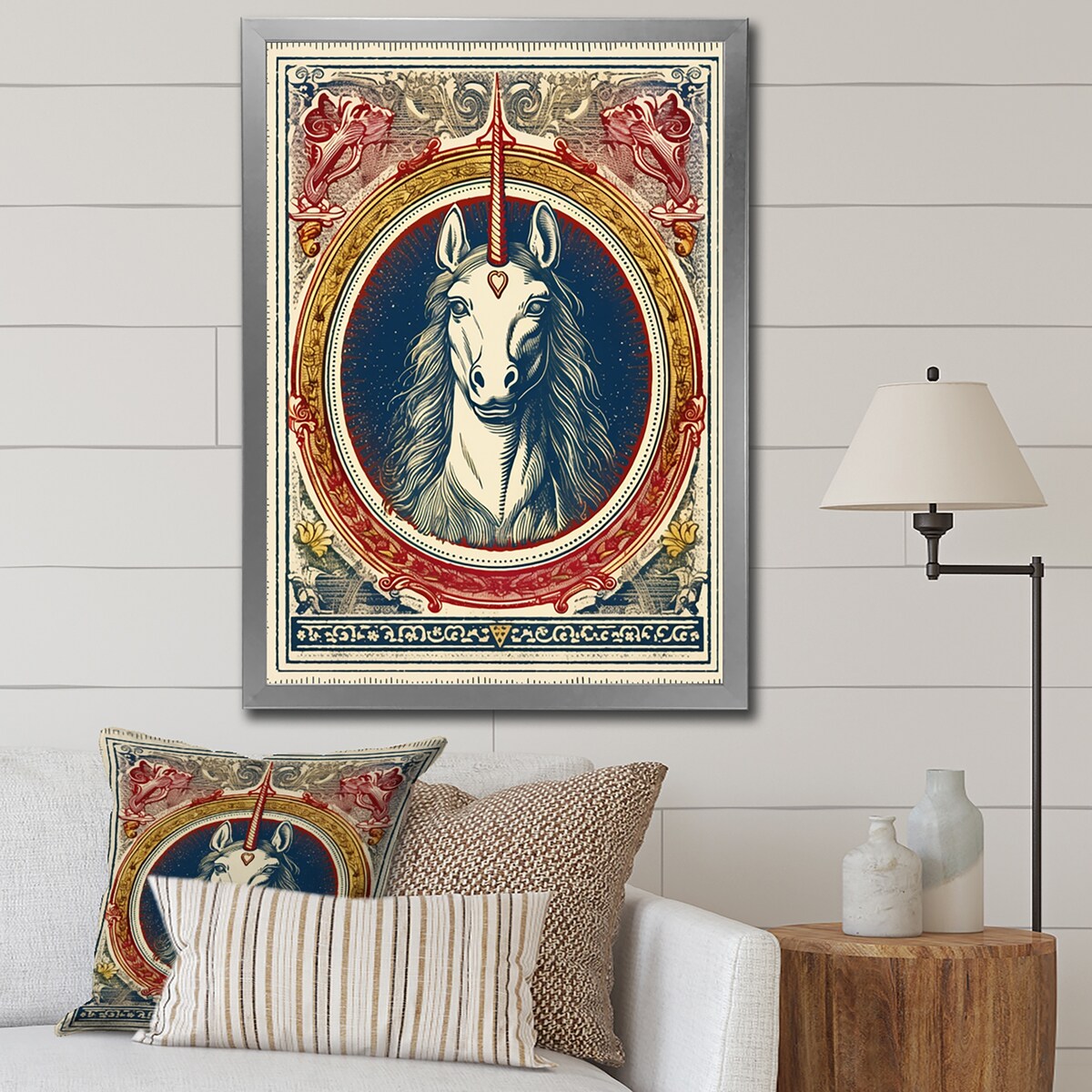 Designart "Vintage Illustration Of Unicorn" Fantasy Unicorn Framed Canvas Prints