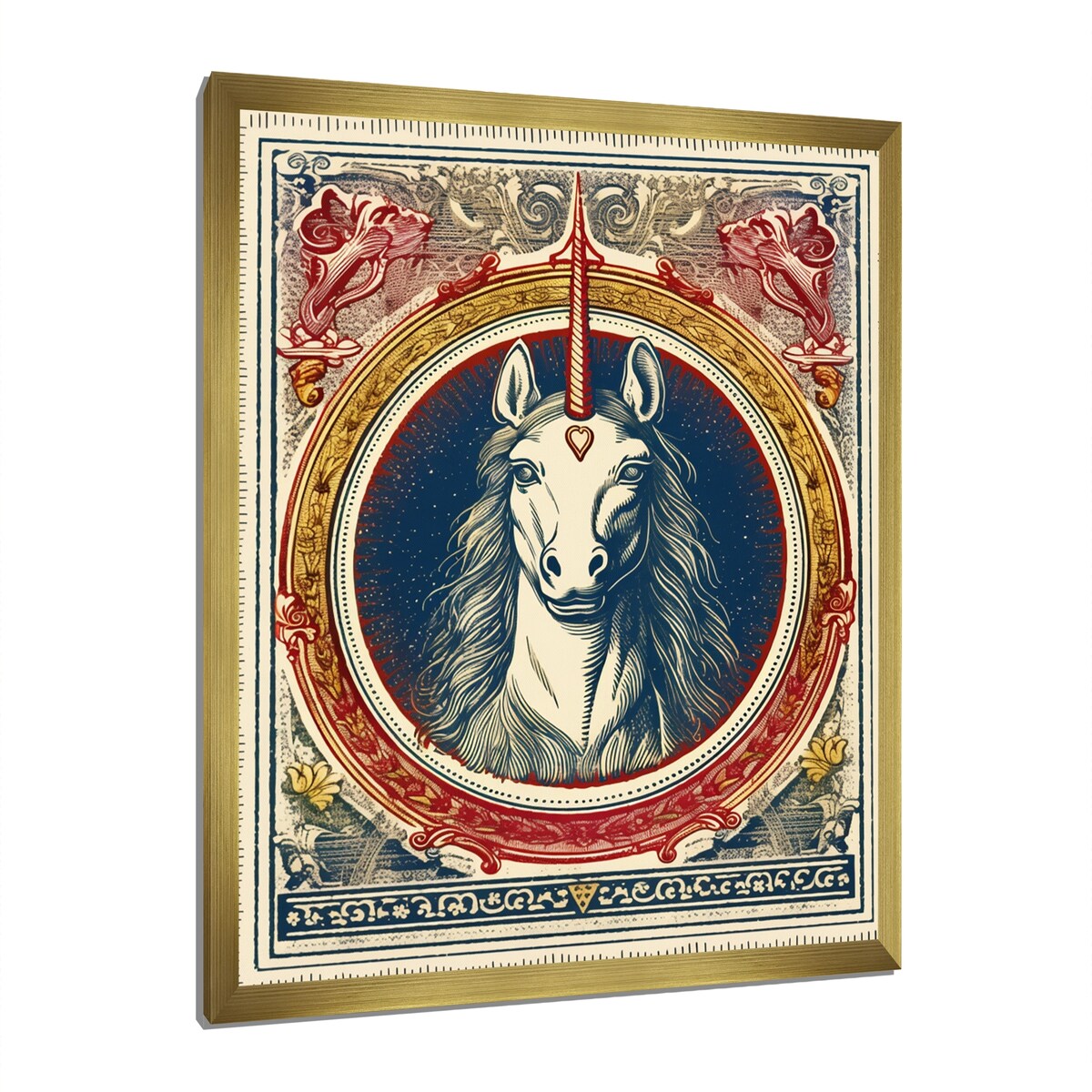 Designart "Vintage Illustration Of Unicorn" Fantasy Unicorn Framed Canvas Prints
