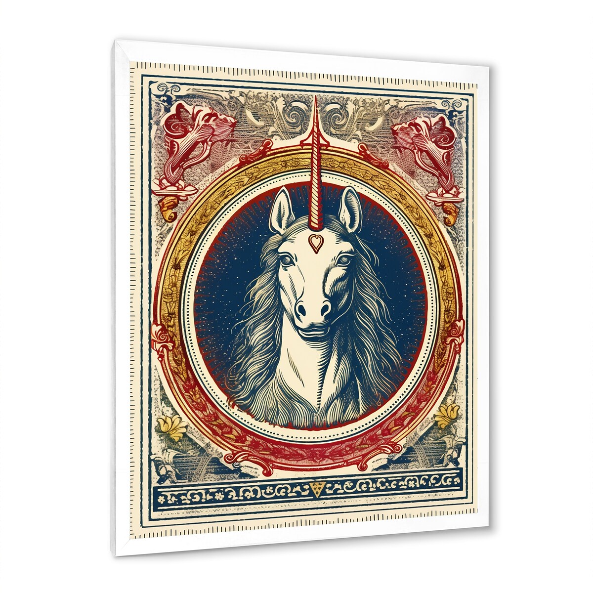 Designart "Vintage Illustration Of Unicorn" Fantasy Unicorn Framed Canvas Prints