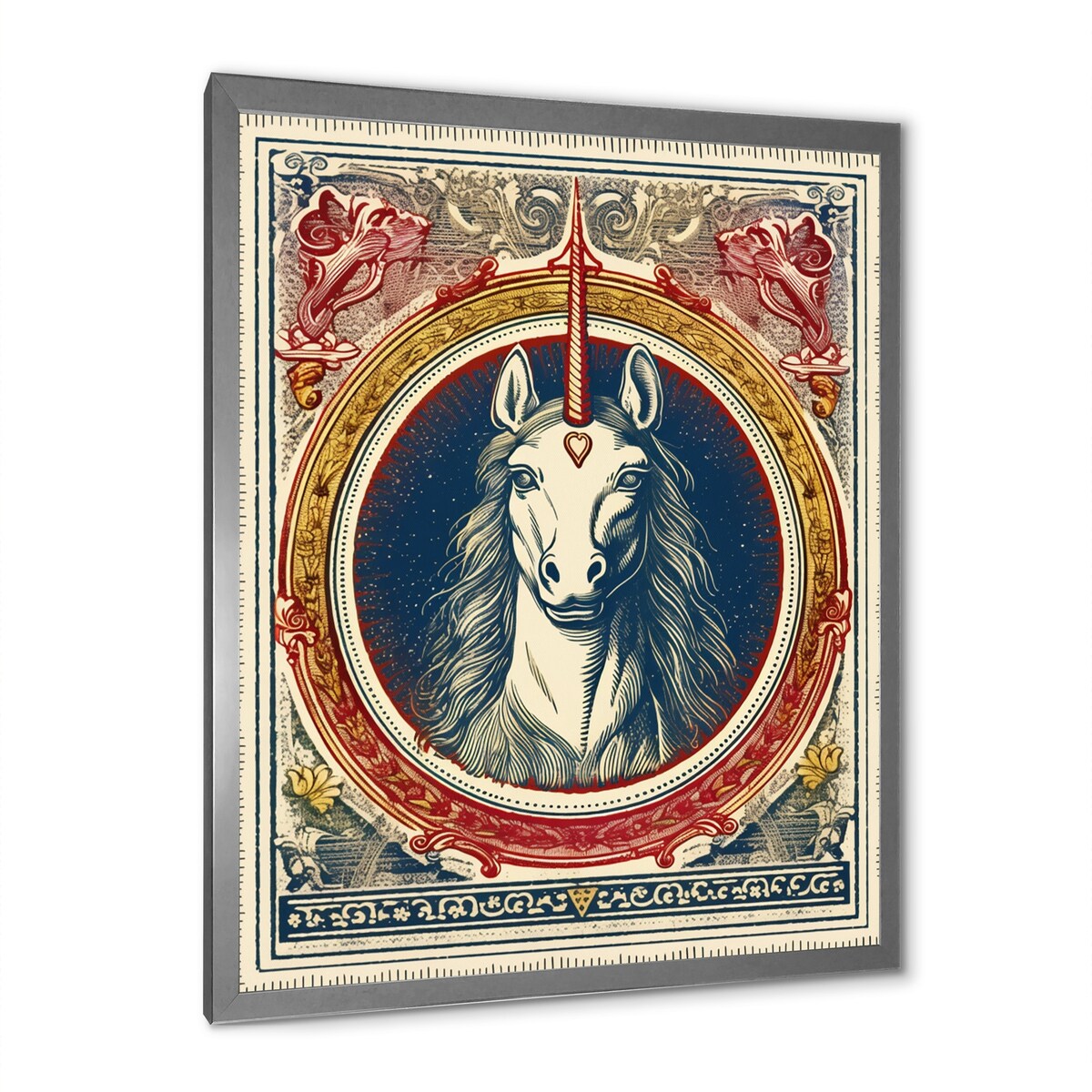 Designart "Vintage Illustration Of Unicorn" Fantasy Unicorn Framed Canvas Prints