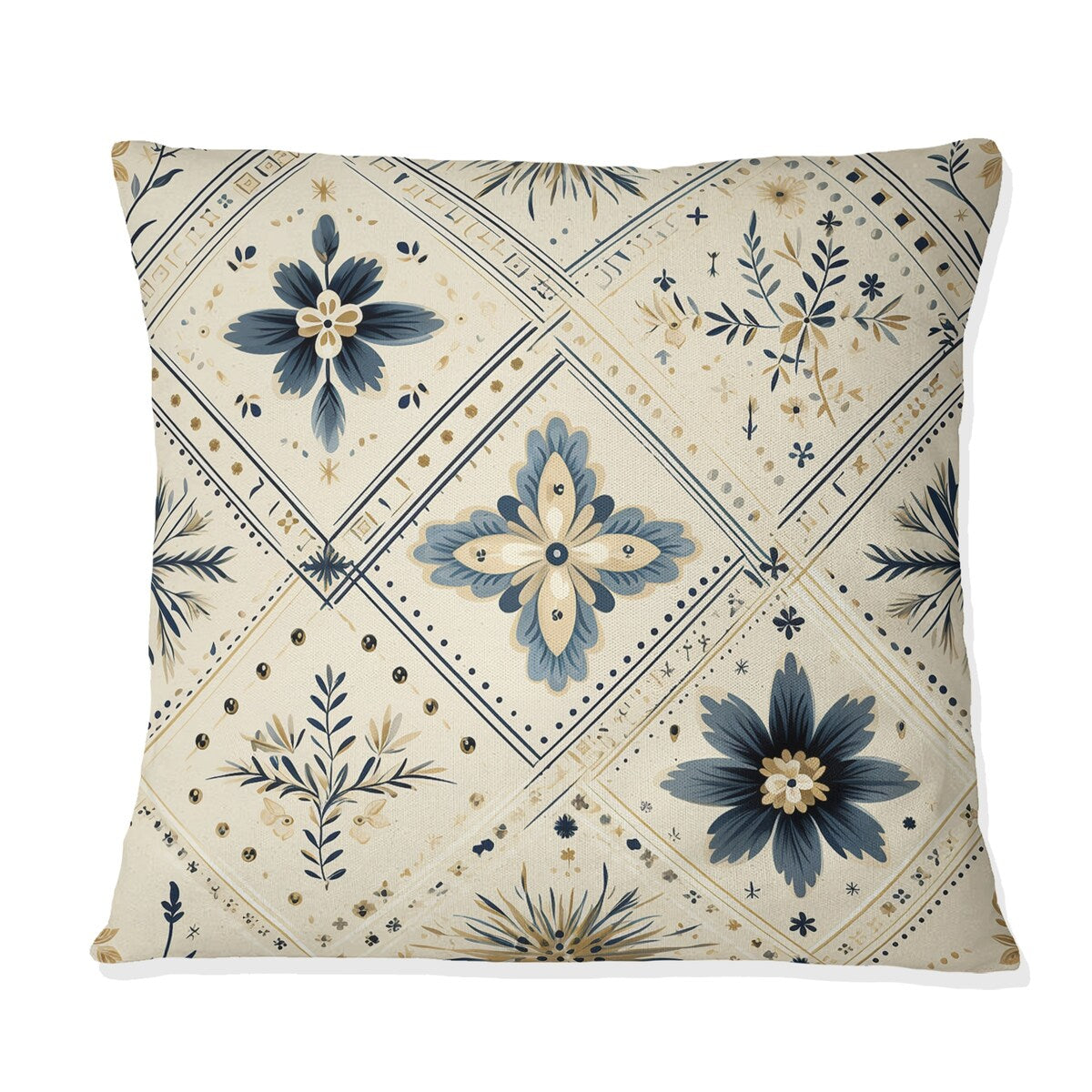 Designart "Vintage Neutrals Mosaic Flowers" Geometric Printed Throw Pillow