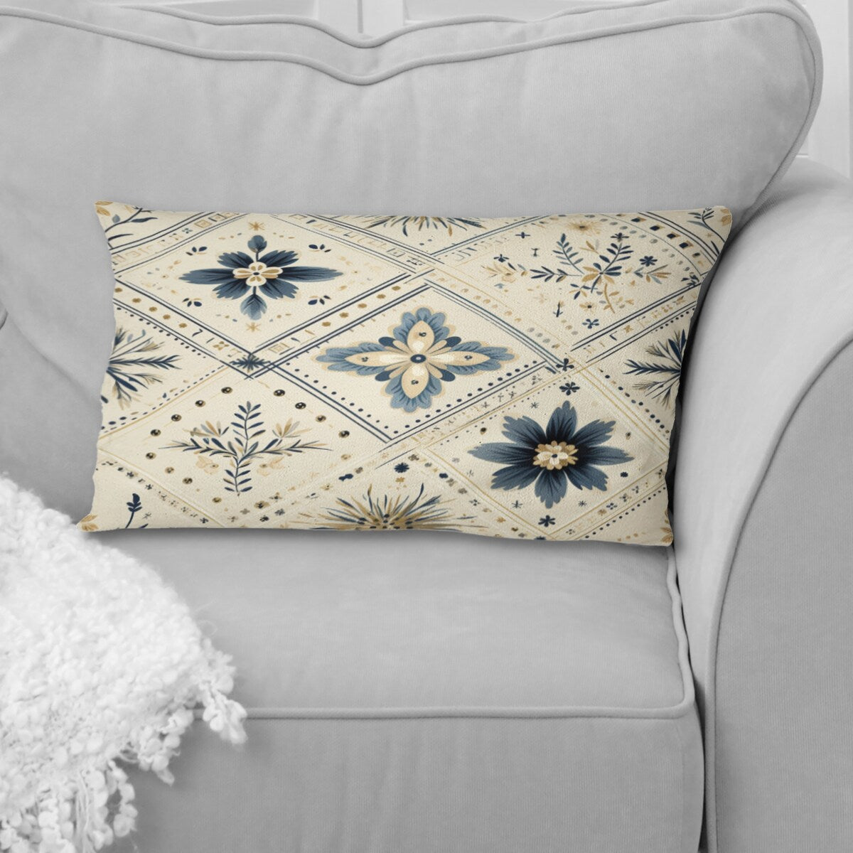 Designart "Vintage Neutrals Mosaic Flowers" Geometric Printed Throw Pillow