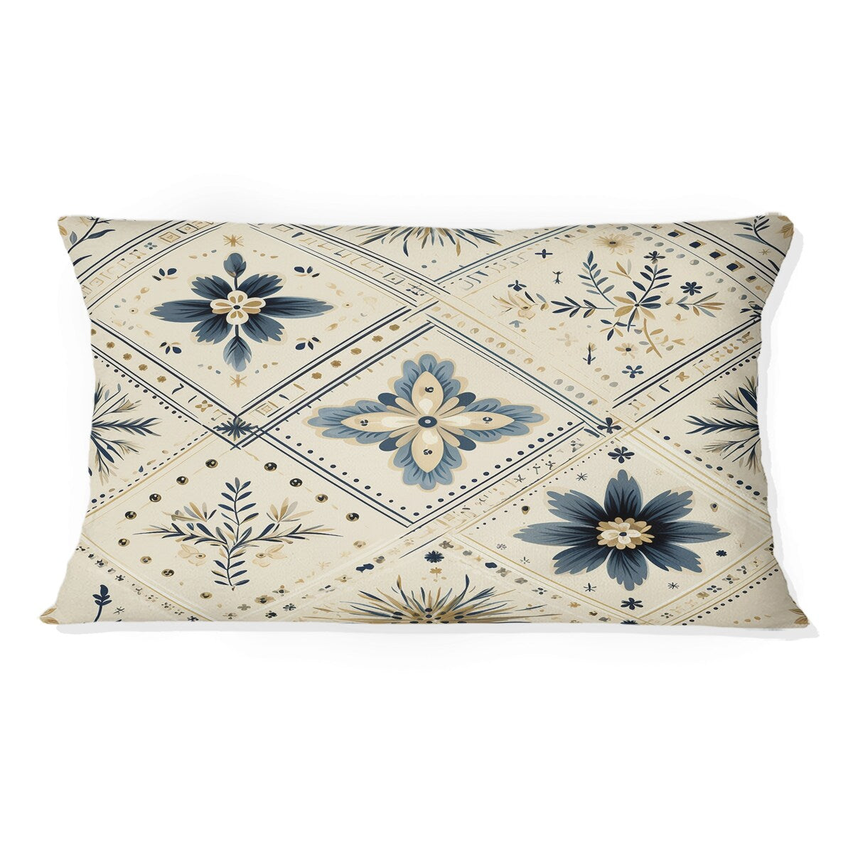 Designart "Vintage Neutrals Mosaic Flowers" Geometric Printed Throw Pillow