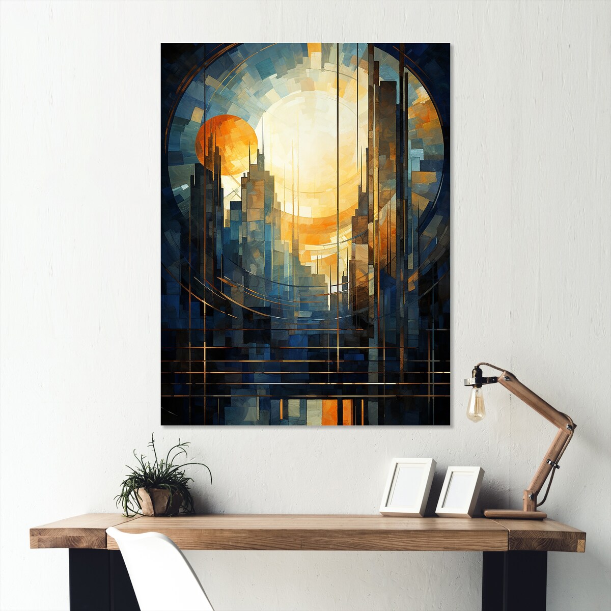 Designart "Vintage New York City Window Views II" New York City Yellow Metal Wall Art - Industrial Metal Art Work