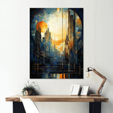 Designart "Vintage New York City Window Views II" New York City Yellow Metal Wall Art - Industrial Metal Art Work