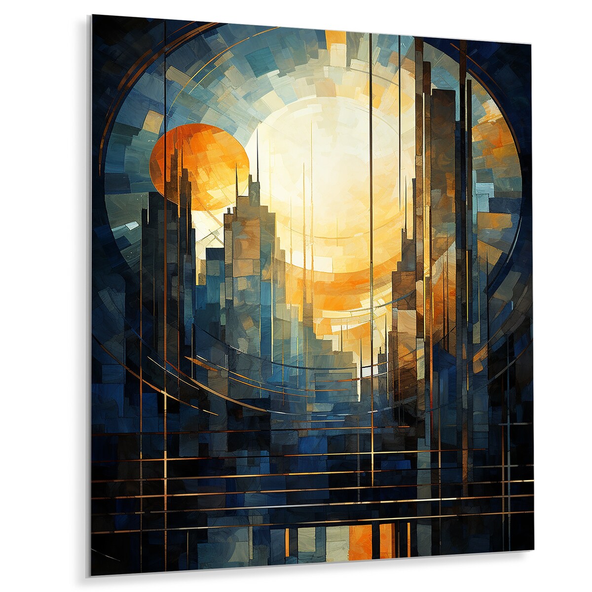 Designart "Vintage New York City Window Views II" New York City Yellow Metal Wall Art - Industrial Metal Art Work