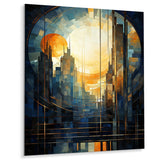 Designart "Vintage New York City Window Views II" New York City Yellow Metal Wall Art - Industrial Metal Art Work