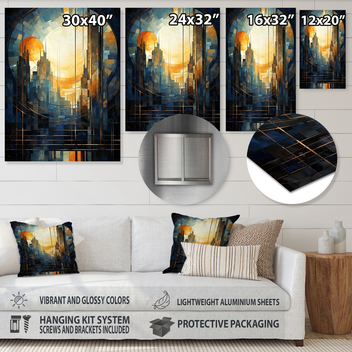 Designart "Vintage New York City Window Views II" New York City Yellow Metal Wall Art - Industrial Metal Art Work