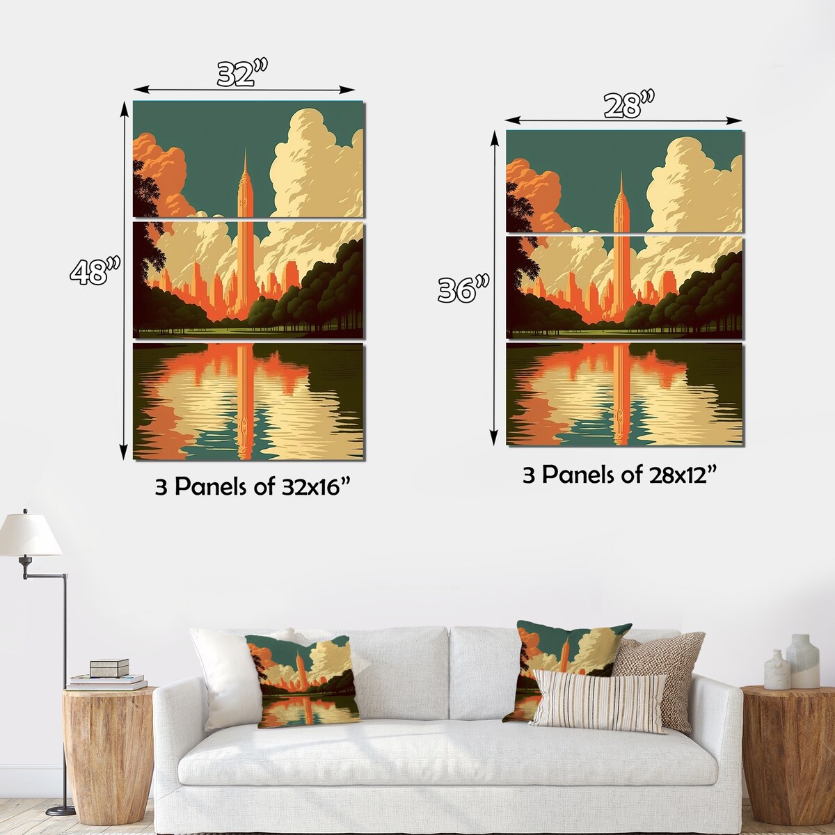 Designart "Vintage Poster of New York Central Park VI" City Canvas Art Print - 3 Panels