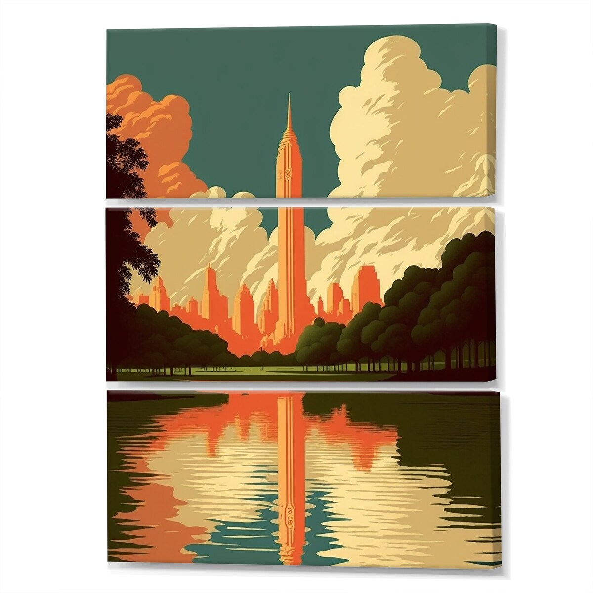Designart "Vintage Poster of New York Central Park VI" City Canvas Art Print - 3 Panels