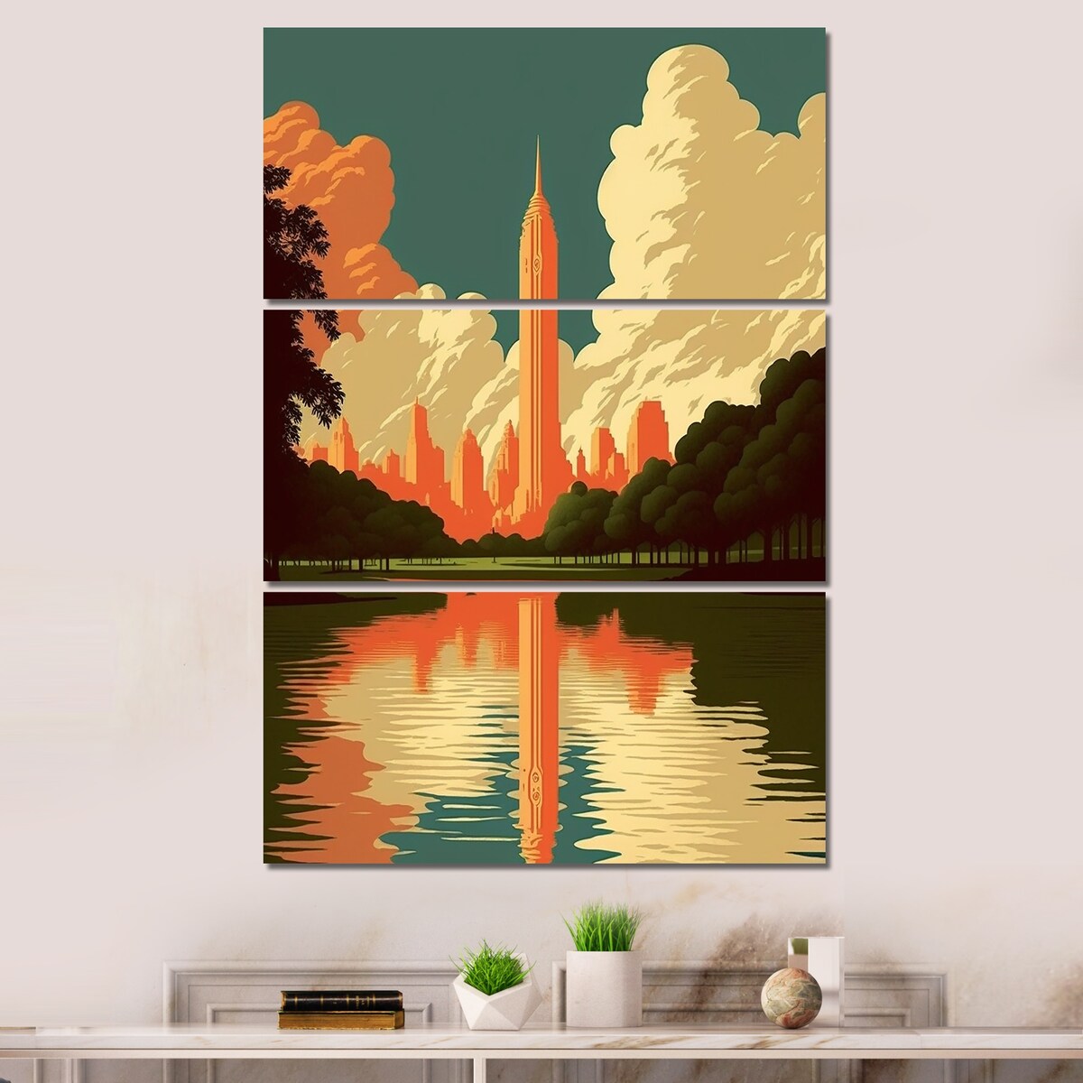 Designart "Vintage Poster of New York Central Park VI" City Canvas Art Print - 3 Panels