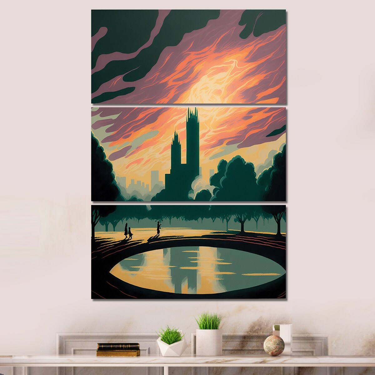 Designart "Vintage Poster of New York Central Park V" City Canvas Art Print - 3 Panels