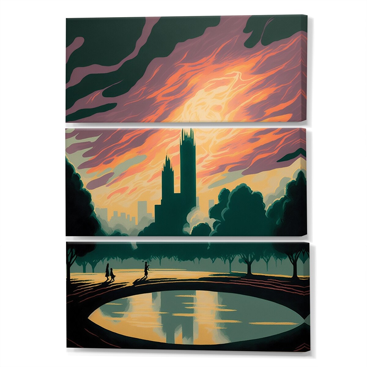 Designart "Vintage Poster of New York Central Park V" City Canvas Art Print - 3 Panels