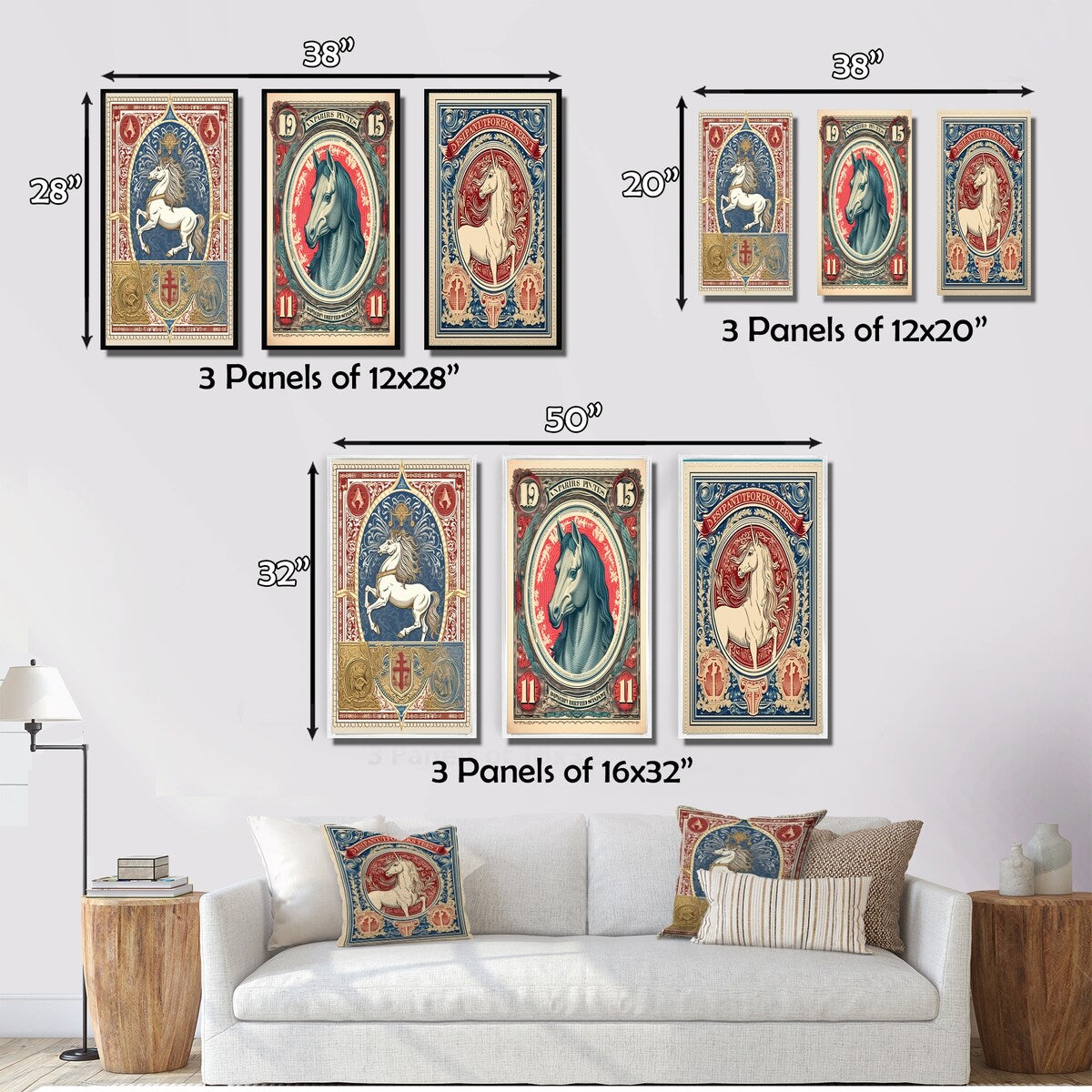 Designart "Vintage Stamp Portrait Of Horse II" Animals Horse White - Gallery Wall Set Of 3 For Home Decor