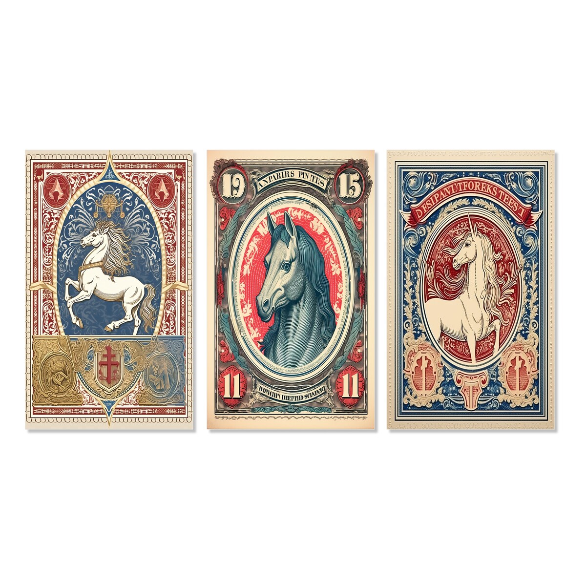 Designart "Vintage Stamp Portrait Of Horse II" Animals Horse White - Gallery Wall Set Of 3 For Home Decor