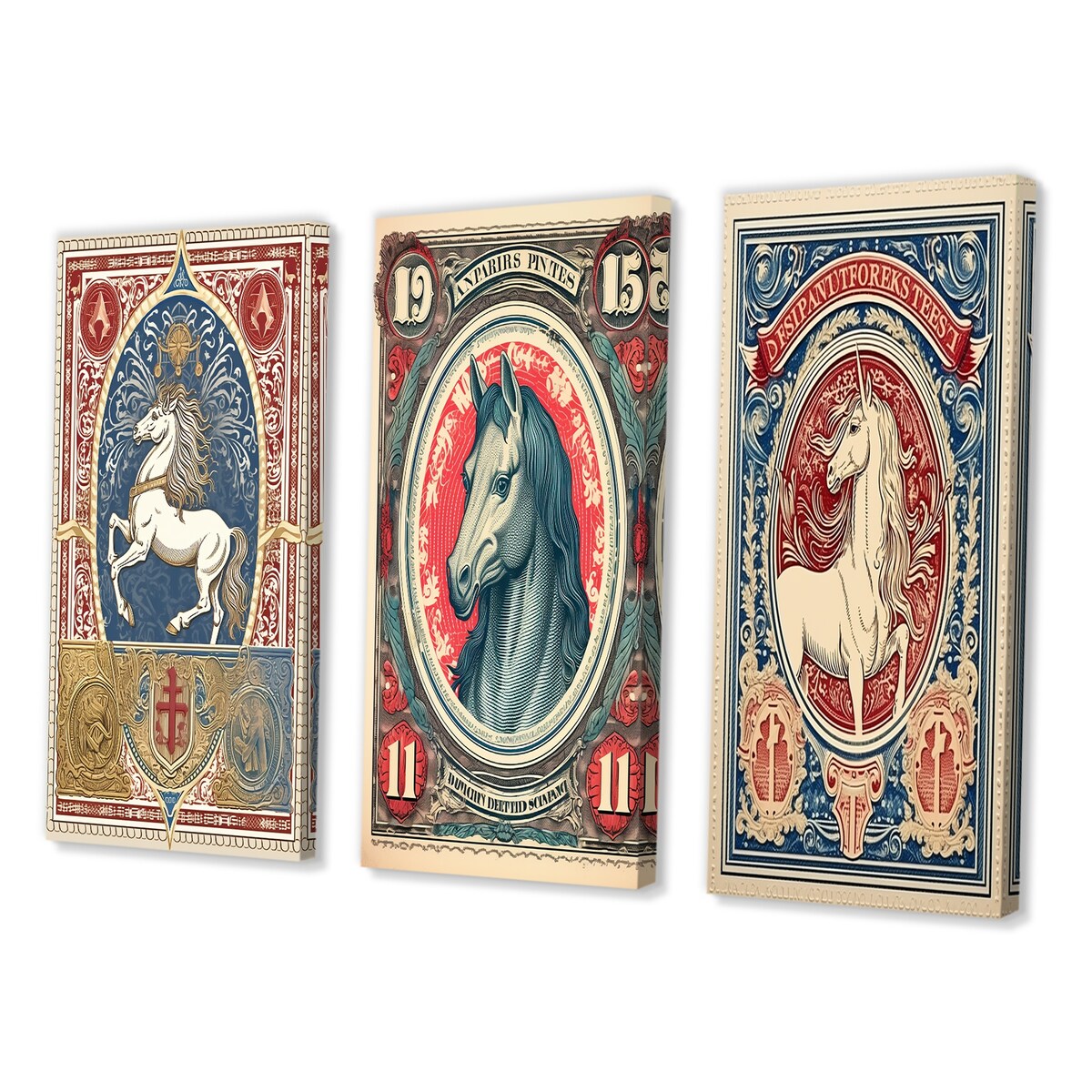 Designart "Vintage Stamp Portrait Of Horse II" Animals Horse White - Gallery Wall Set Of 3 For Home Decor