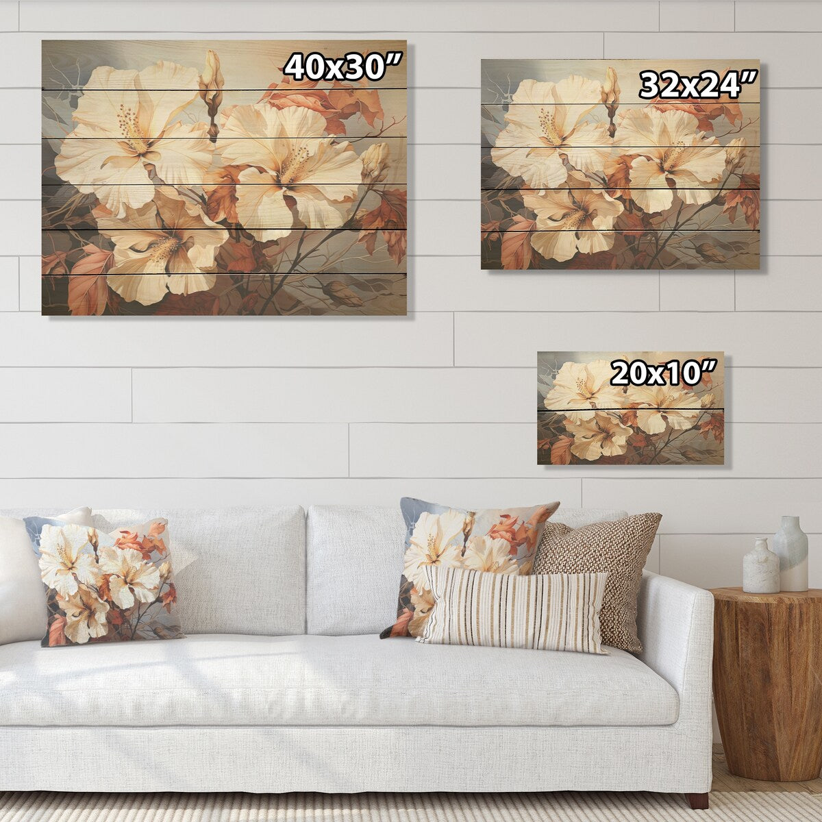 Designart "Vintage Toned Hibiscus Flowers Evoke Nostalgia" Hibiscus Wall Art Beige Wood Panel On Natural Pine Wood