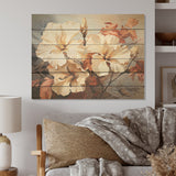 Designart "Vintage Toned Hibiscus Flowers Evoke Nostalgia" Hibiscus Wall Art Beige Wood Panel On Natural Pine Wood