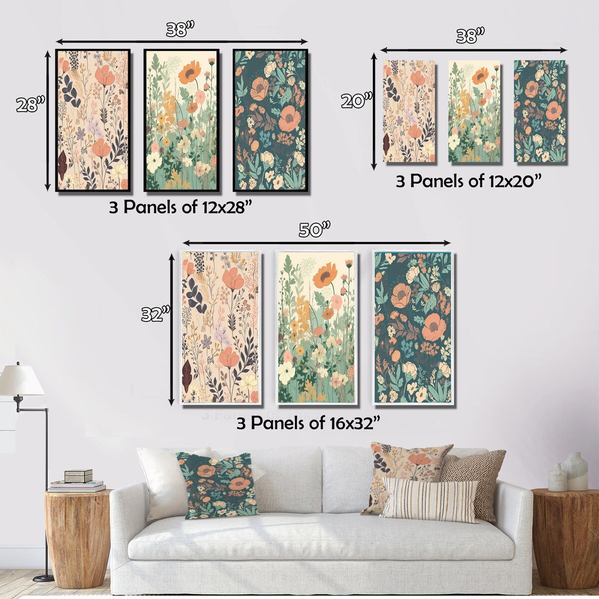 Designart "Vintage Wildflowers In Retro Pastel II" Abstract Botanicals Pink - Gallery Set Of 3 For Office Decor