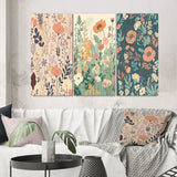 Designart "Vintage Wildflowers In Retro Pastel II" Abstract Botanicals Pink - Gallery Set Of 3 For Office Decor