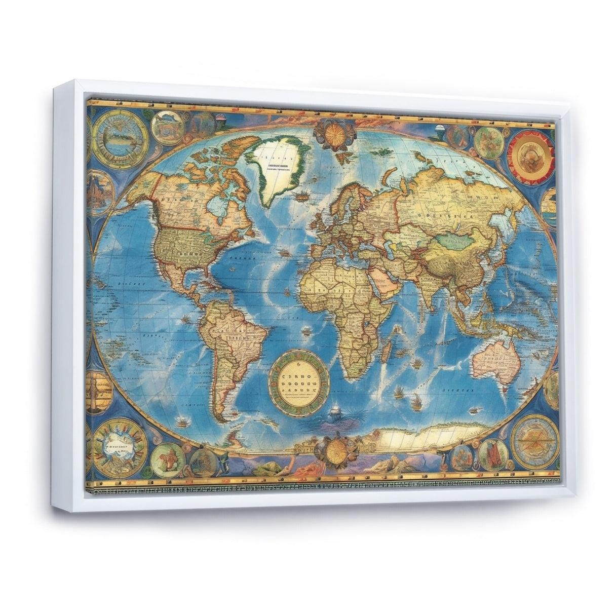 Designart "Vintage World Map II" World Map Framed Canvas Print