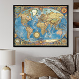 Designart "Vintage World Map II" World Map Framed Canvas Print