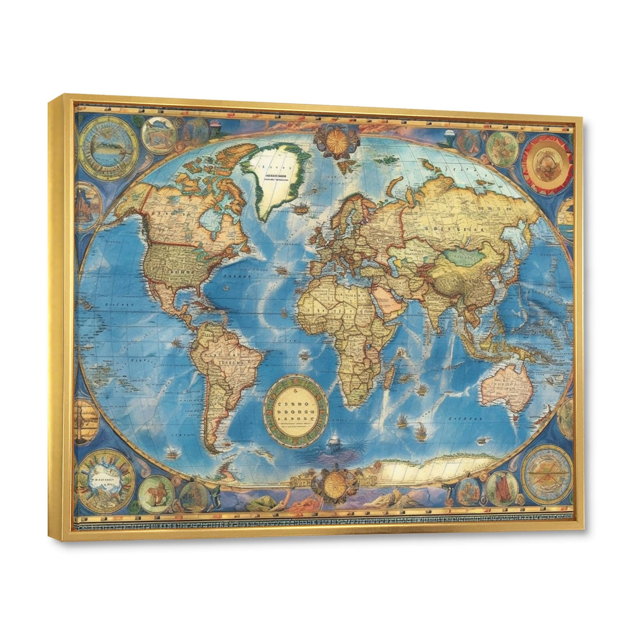 Designart "Vintage World Map II" World Map Framed Canvas Print