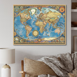 Designart "Vintage World Map II" World Map Framed Canvas Print
