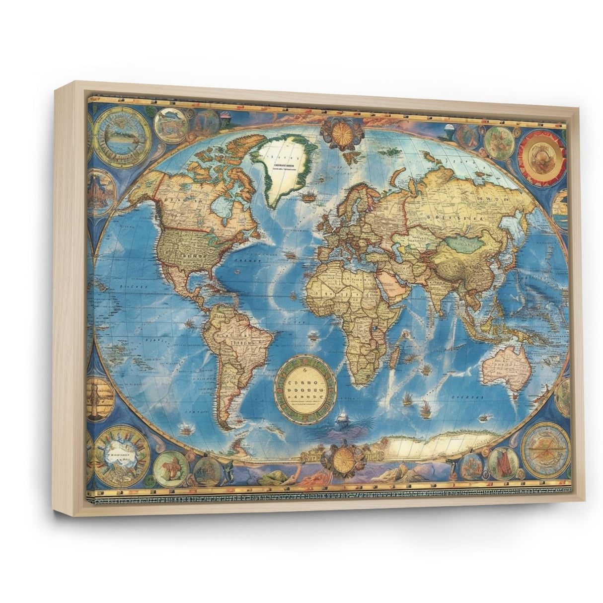 Designart "Vintage World Map II" World Map Framed Canvas Print