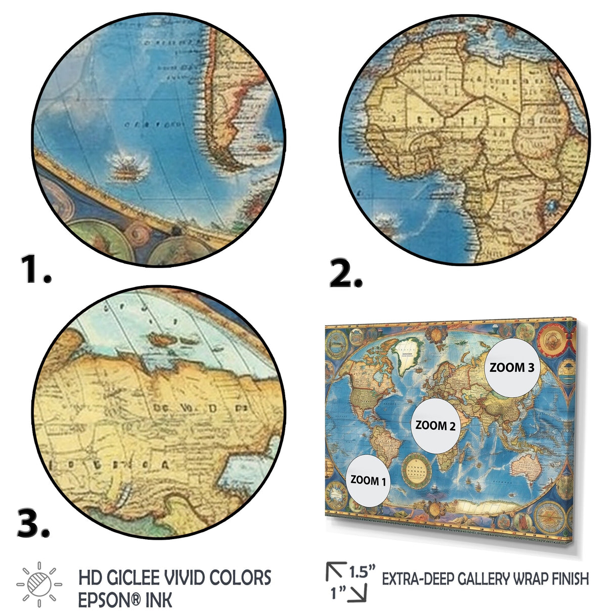 Designart "Vintage World Map II" World Map Framed Canvas Print