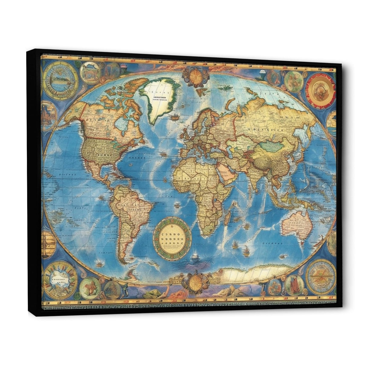 Designart "Vintage World Map II" World Map Framed Canvas Print
