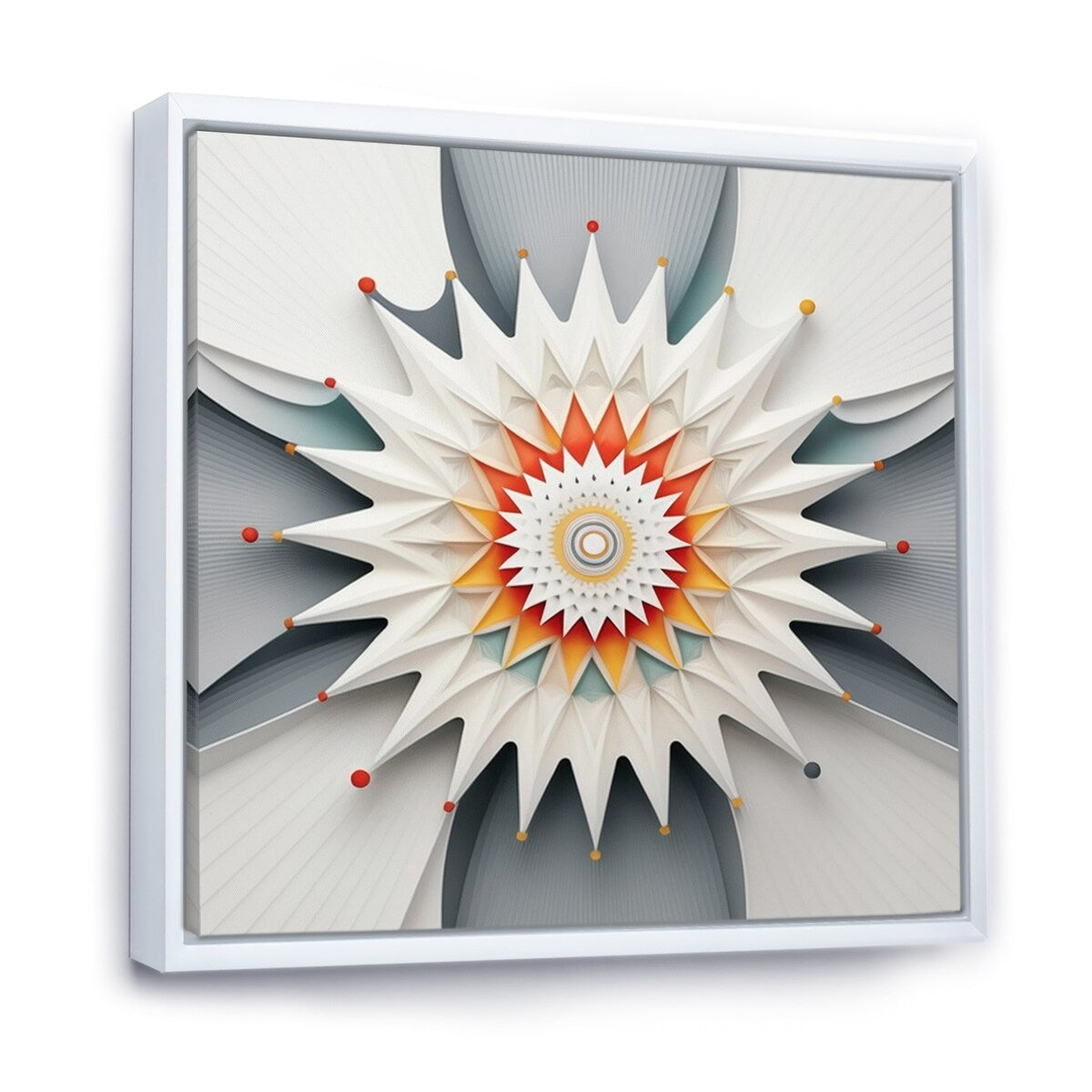 Designart "Visionary Dream Retro Mandala On White I" Abstract Spirals Framed Canvas Prints