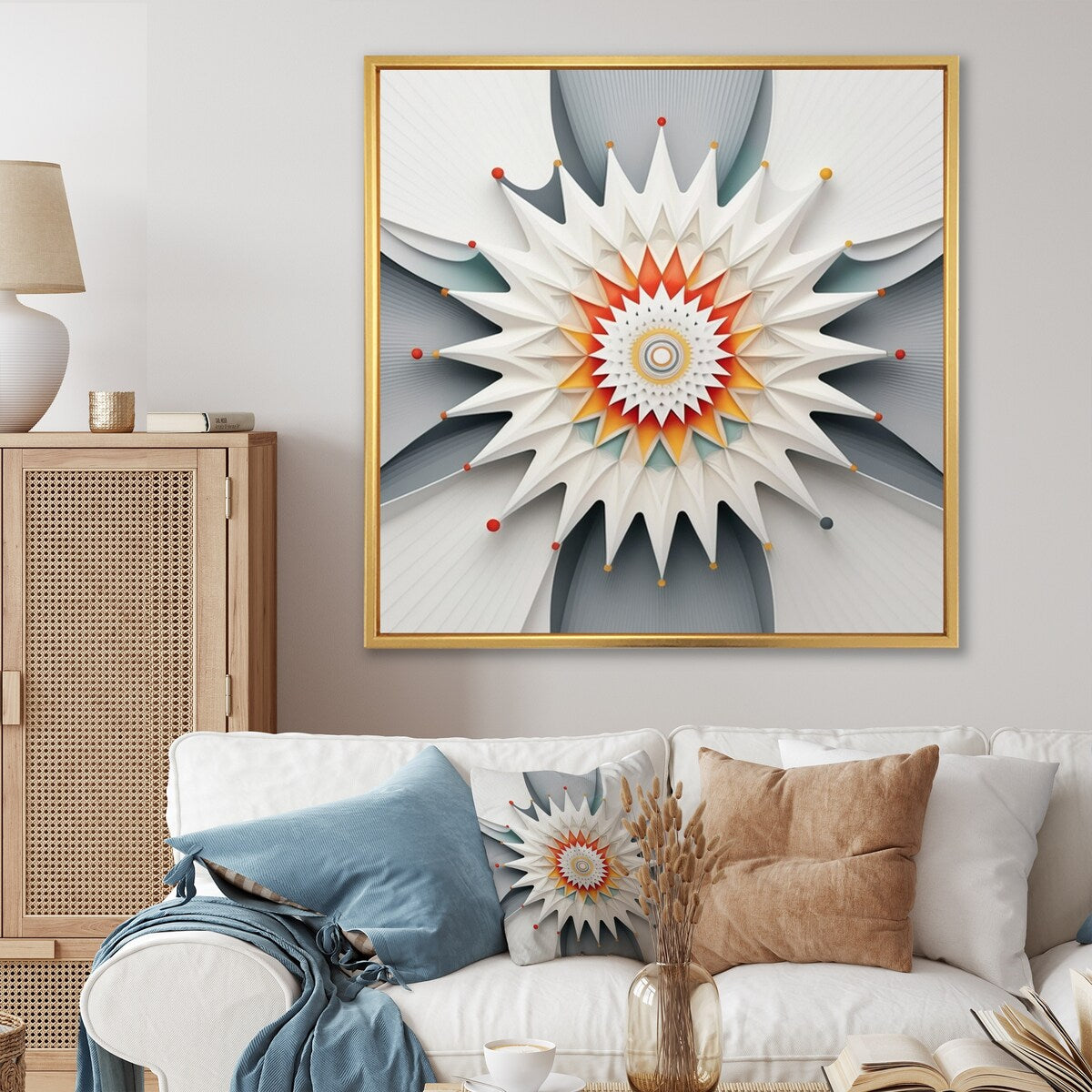 Designart "Visionary Dream Retro Mandala On White I" Abstract Spirals Framed Canvas Prints