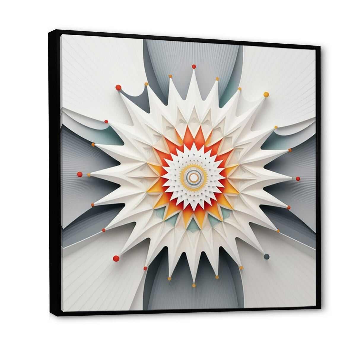 Designart "Visionary Dream Retro Mandala On White I" Abstract Spirals Framed Canvas Prints