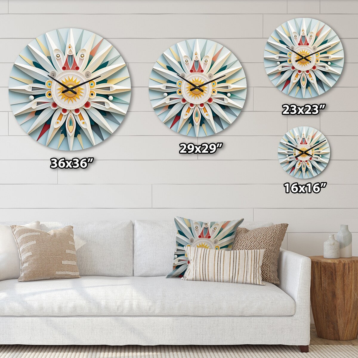Designart "Visionary Dream Retro Mandala On White VIII" Abstract Spirals Oversized Wall Clock