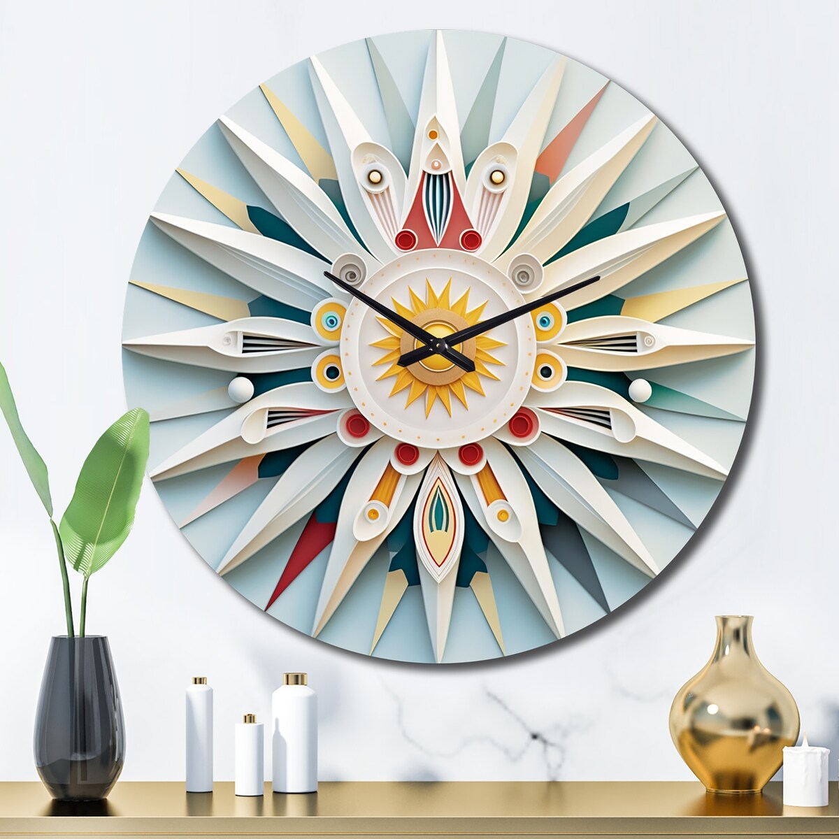 Designart "Visionary Dream Retro Mandala On White VIII" Abstract Spirals Oversized Wall Clock