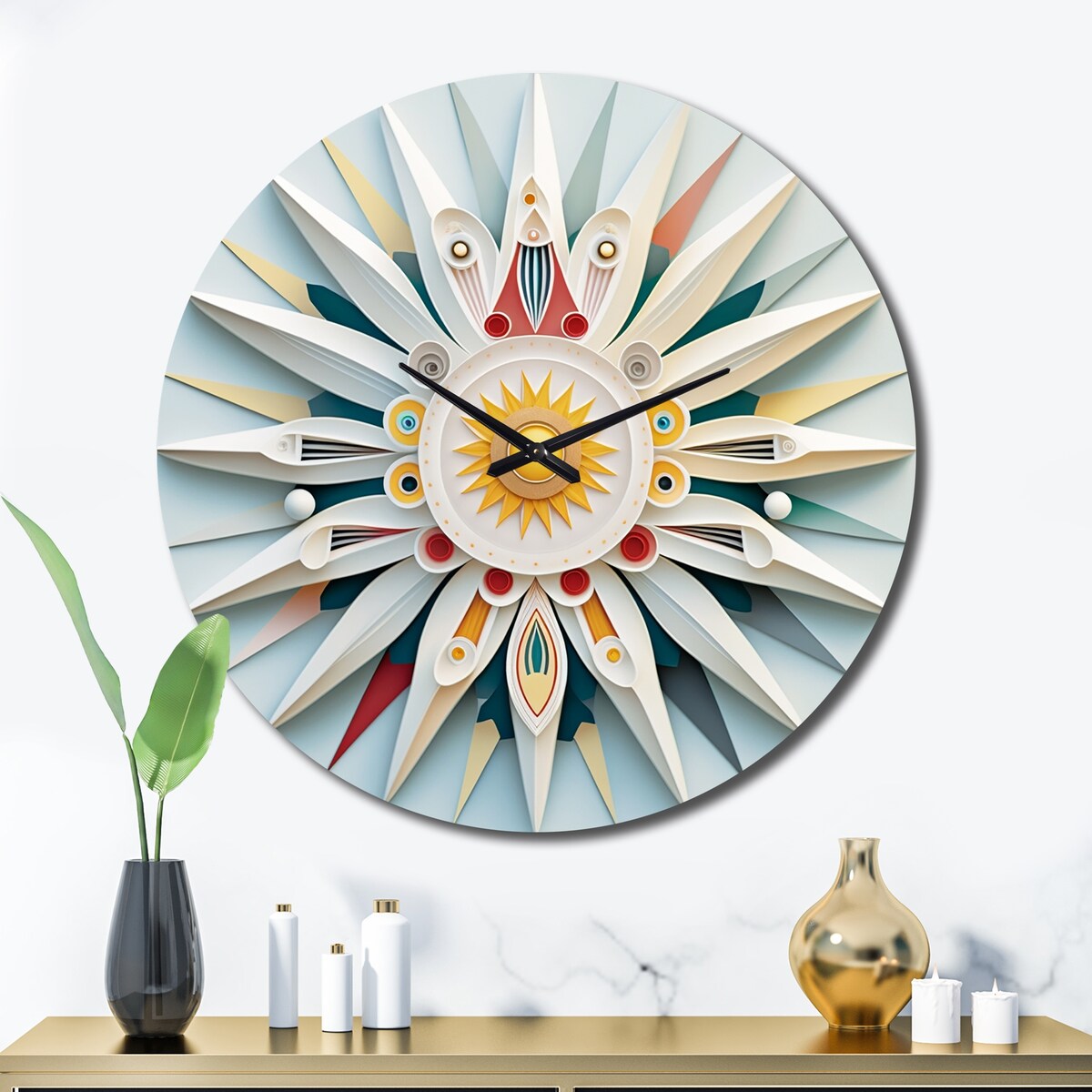 Designart "Visionary Dream Retro Mandala On White VIII" Abstract Spirals Oversized Wall Clock