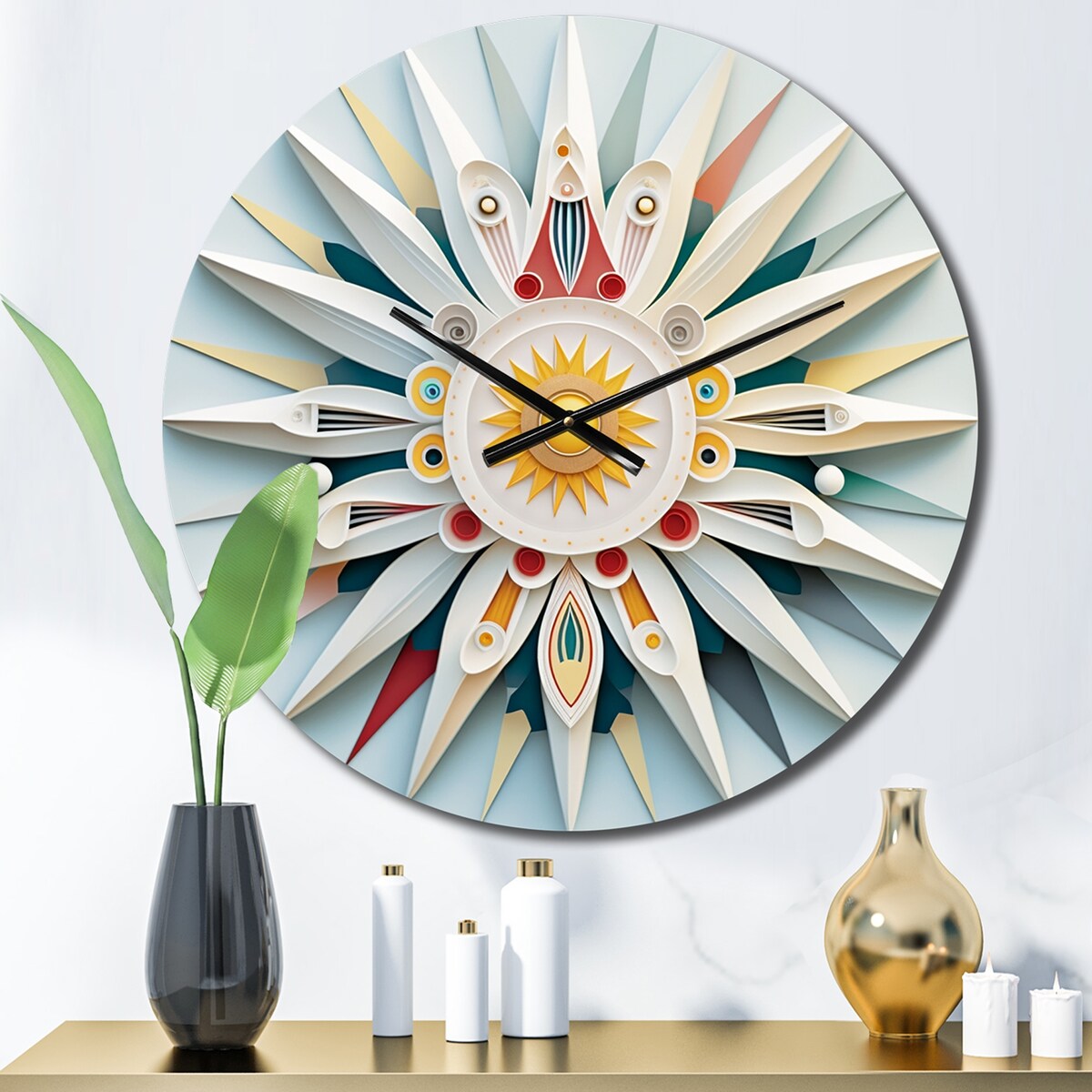 Designart "Visionary Dream Retro Mandala On White VIII" Abstract Spirals Oversized Wall Clock